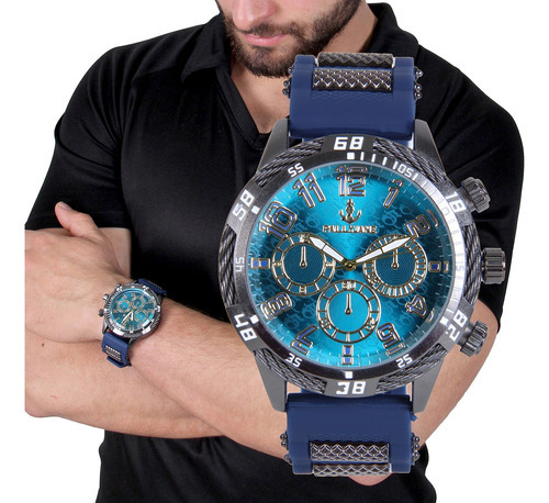 Reloj impermeable a prueba de salpicaduras para hombre, correa de pulsera, color P, bisel, color fondo azul plomo