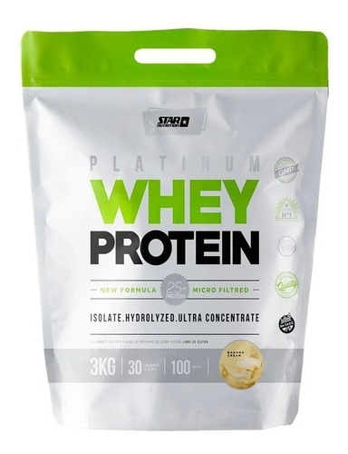 Suplemento en polvo Star Nutrition.  Platinum Platinum Whey Protein proteína sabor banana cream en sachet de 3kg