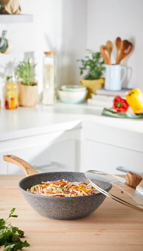 Imagen 2 de 5 de Maestro De Cocina Wok Granito Antiadherente 28cm Con Tapa