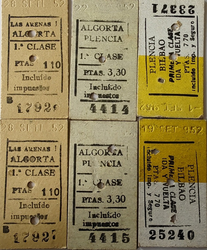 6 Boletos De Tren España 1952 (ff554