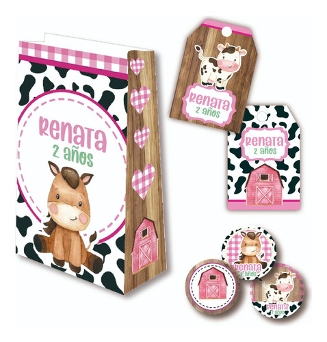 Kit Imprimible Personalizado Granja Rosa Nena Candy Bar