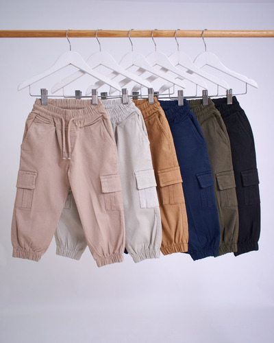 Pantalón Jogger Cargo Gabardina Con Bolsillo Lateral De Bebé