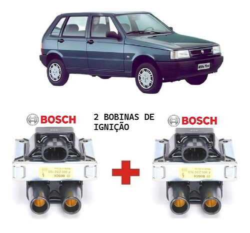 2 Bobinas Ignição Fiat Uno Fire 1.0 Gas. 2002 Original Bosch