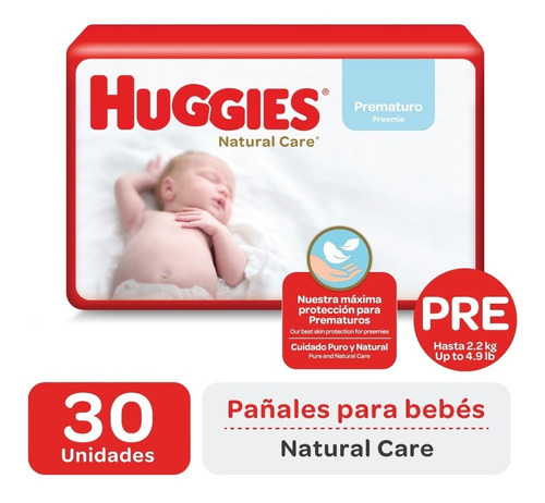 Pañales Huggies Natural Care Unisex 30 Un - Talla Prematuro