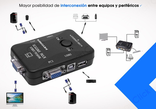 Imagen 3 de 10 de Switch Kvm 2 Puertos Usb Monitor Teclado Mouse Impr + Cables