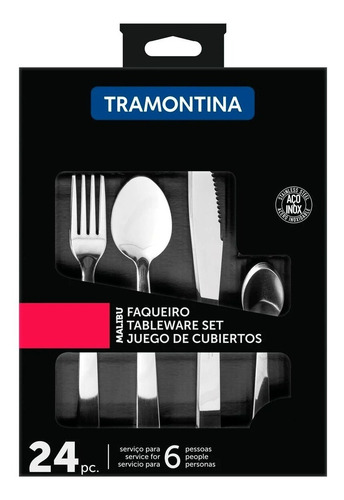 Imagem 1 de 7 de Faqueiro 24 Pçs Malibu Aço Inox Jogo Talheres - Tramontina