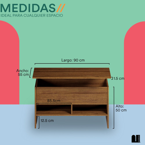 Mesa De Centro Con Repisa Plegable Mubson Para Sala Color Marrón