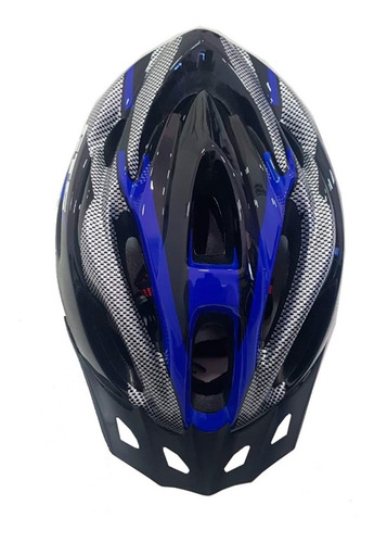 Capacete Com Sinalizador Led Ciclismo Bike Azul Com Preto