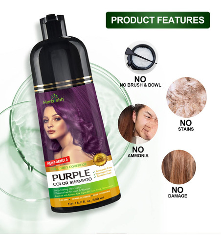Shampoo Con Tinte Natural Herbishh - Color Morado