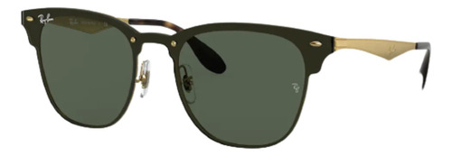 Óculos de sol Ray-Ban Clubmaster Blaze Standard armação de metal cor polished gold, lente green de plástico clássica, haste polished gold de metal - RB3576N