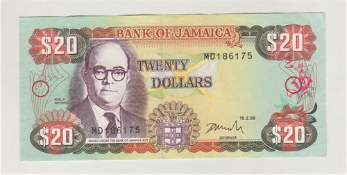 Billete Jamaica 20 Dólares Febrero 1999 (c85)