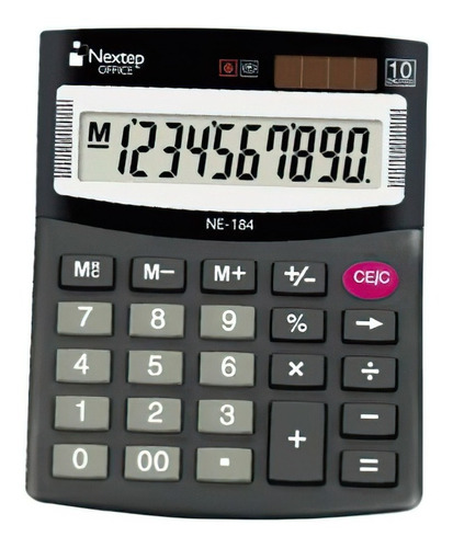 Calculadora Nextep 10 Dígitos Escritorio Bateria Solar Color Negro