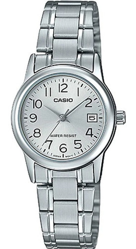 Reloj Casio Quartz Ltpv002 Mujer Acero Fechador  Full Color De La Correa Plateado Color Del Bisel Plateado Color Del Fondo Plateado Ltp-v002d-7b