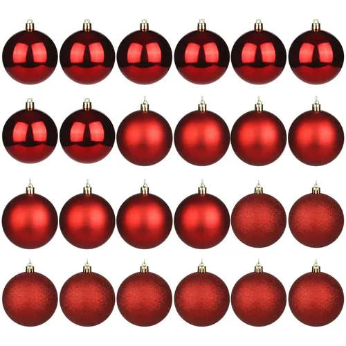 Kit 24 Bolas Bolinhas 5cm Para Árvore De Natal Lisa Glitter E Fosca Enfeite Natalino Decoração Luxo Cor Vermelho
