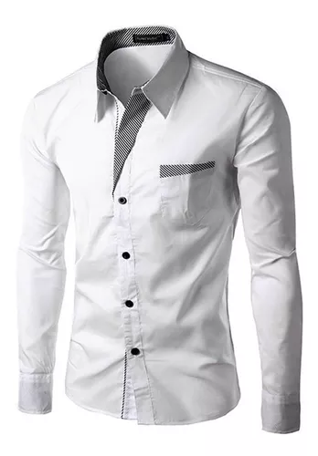 Blanco Camisa Para Hombre Bonita Elegante Nueva Larga | Cuotas sin interés