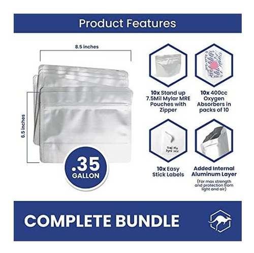 Wallaby Mre Mylar Bag Bundle 10x (7,5 Mil 6,5 X 8,5øøøø) Con Plata Estándar.