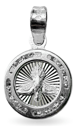 Dije De Plata Medalla Espiritu Santo Forma Circular Con Incrustraciones De Zirconia Con Cadena De Plata Calibre 40 Y 45 Cm De Largo Ideal Para Regalar En Boda Bautizo Primera Comunión O 15 Años