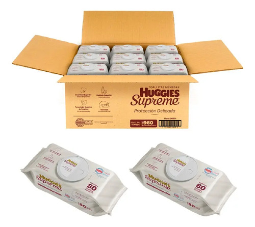 Pack X12 Paquetes de Toallitas Húmedas Huggies Supreme 80c/uno