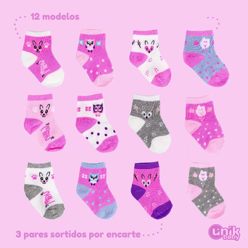 Kit 3 Pares De Meia Infantil Bebe Algodão Cano Longo Estampa