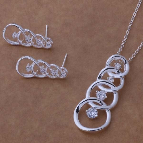 Imagen 2 de 2 de Collar Aretes Para Mujer Dama Plata Ley .925 Con Zirconia
