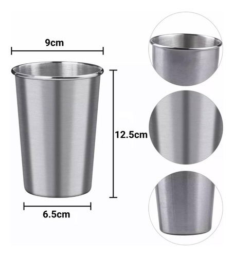 Vasos De Acero Inoxidable Apilable 500ml 5 Pzs Para