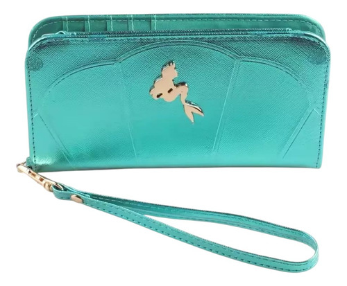 Billetera Cartera Sirenita Porta Celular Con Monedero Azul Petróleo Sintético