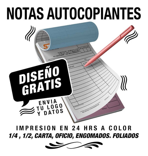 500 Notas 1/4 De Oficio Impresión A Color Autocopiante 