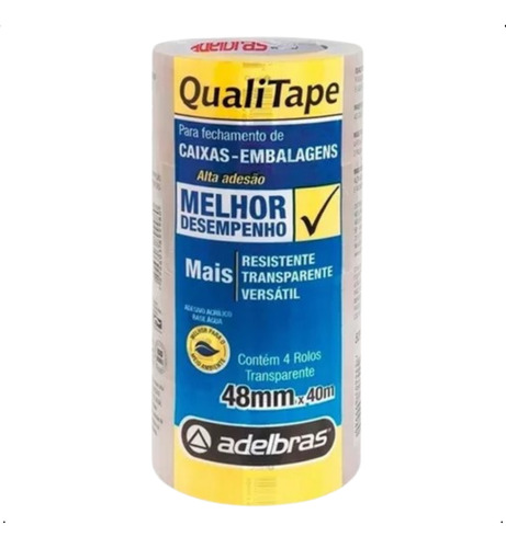 Kit 4 Un Fita Qualitape Transparente Adelbras 48mmx40m