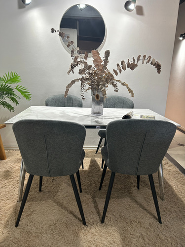 Juego Comedor Bulnes Neolith Cromo 120 + 4 Sillas Panama Gris Oscuro Chenille