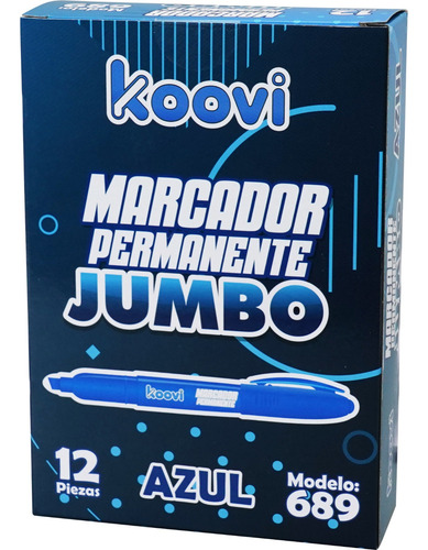 Marcador Permanente Jumbo Koovi C/12 Pz Color Azul