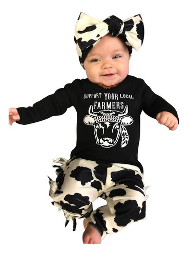 Ropa Para Niña, Playera Con Letras De Vaca, Pantalones Y Di