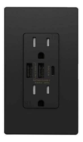 Toma Pared Chip Inteligente 30w/6.0a-15a/ 3 Ptos Usb-c Negro