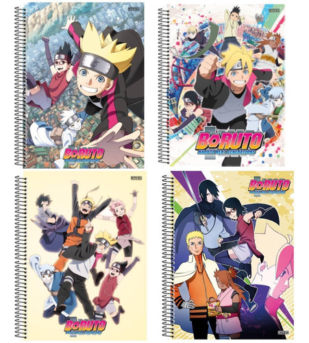 Kit 4 Cadernos Boruto Espiral Universitário 1 Matéria Naruto