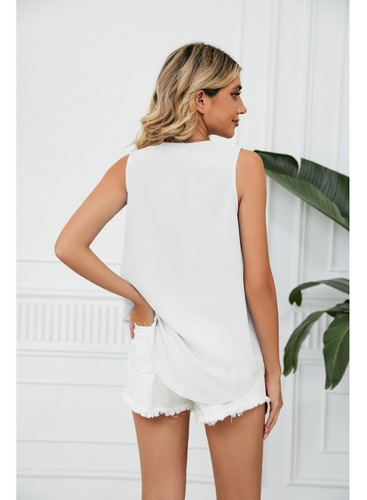 Camiseta Sin Mangas Con Cuello En V Y Encaje De Moda De