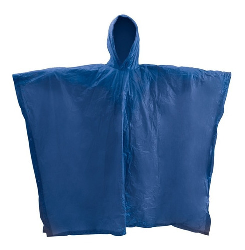 Impermeable Tipo Poncho Unitalla Color Azul Con Capucha Fija