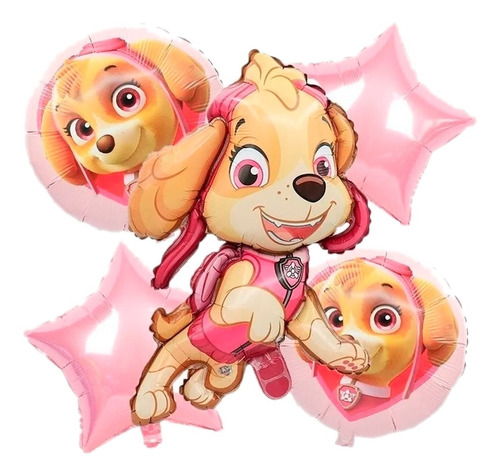 Set X5 Globos Metalizado Bouquet Personajes Fiesta Skye Paw