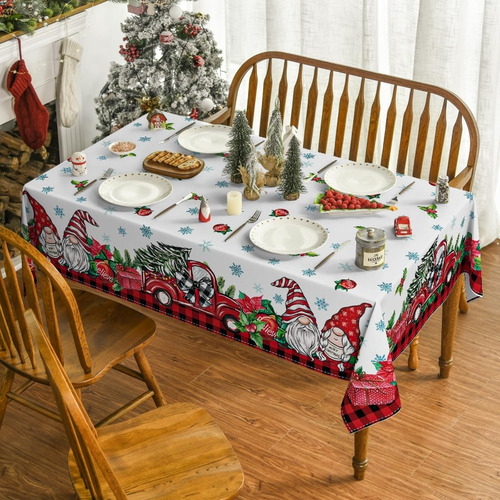 Mantel Navideño De 1 Pieza, Flor De Pascua, Diseño De Gnomo