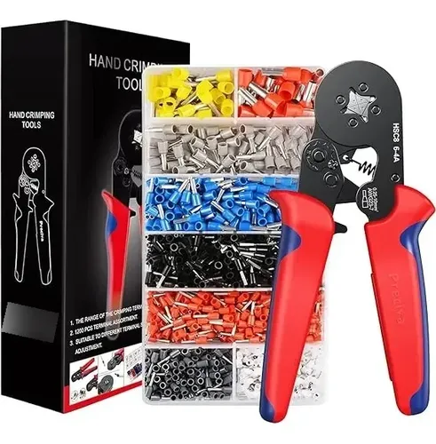 Pinza Crimpeadora Kit + 1200 Terminales Tubular Tif Variado