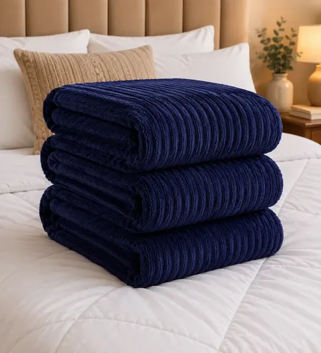 Cobertor Manta Casal Aveludada Canelada ​Super Macia Luxo Canelada 750 G Azul