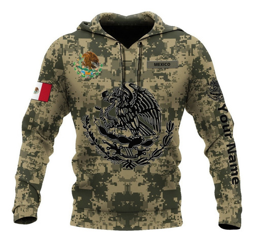 Sudadera Con Capucha T165 De México De Escudo Camuflaje Cust