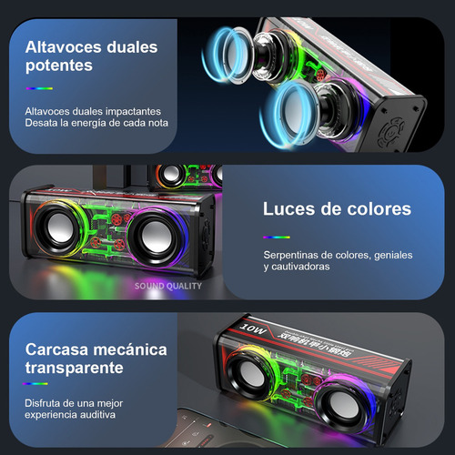 T Bocina Bluetooth Portátil Mecánico Impermeable Con Rgb