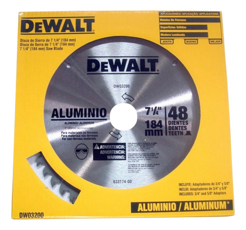 Sierra Circular Corte De Alminio 48 Dientes Dewalt 7 1/4