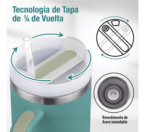 Magma Life Termo de Acero Inoxidable Premium de 1180 ml (40 oz) Mantiene Bebidas Calientes o Frías, Duradero, A Prueba de Fugas, Ideal para Viajes, Oficina y Llevar en el Auto (Aqua)