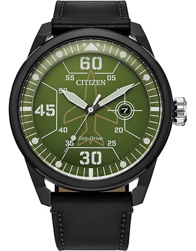 Reloj Citizen Avion Aw1735-03x Original Caballero Color De La Correa Negro Color Del Bisel Negro Color Del Fondo Verde