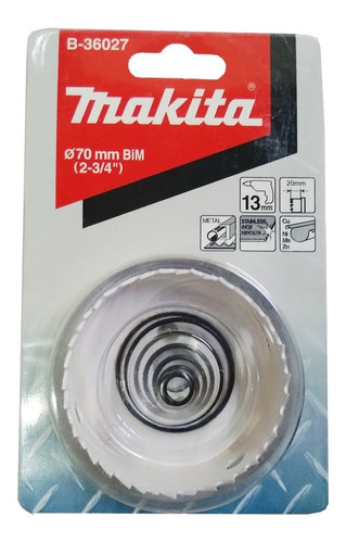 Mecha Sierra Copa 70mm Makita B-36027 Chapa Metal Inox Mkb