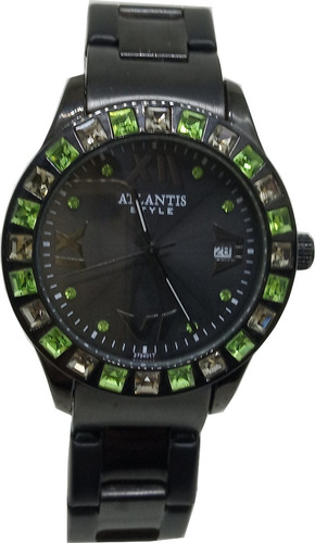 Relógio Atlantis Feminino Preto Com Pedras