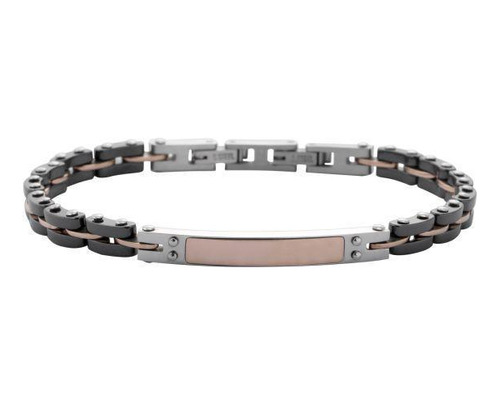 Bracelete Rosso 20cm Aço Placa Lisa Steel/rose Quatro Pino