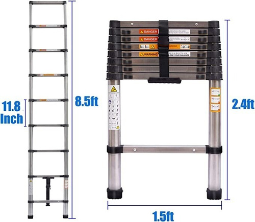 Escalera Telescópica De Extensión De Acero Inoxidable De 8.5