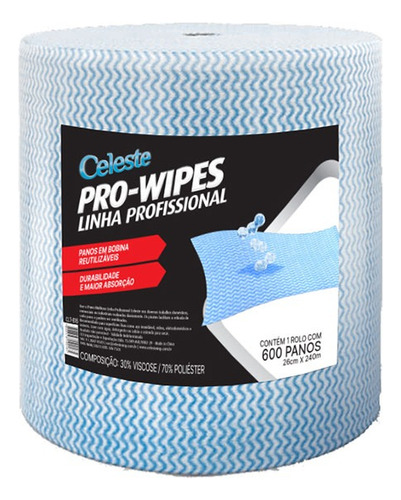 Pano Multiuso Picotado 600 Panos Pro-wipes Viscose Azul