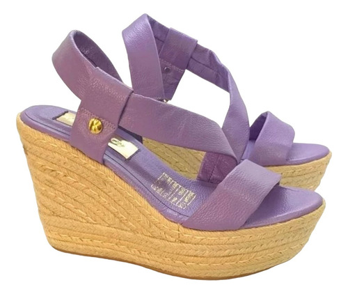 Sandalias Plataforma 100% Cuero Color Lila